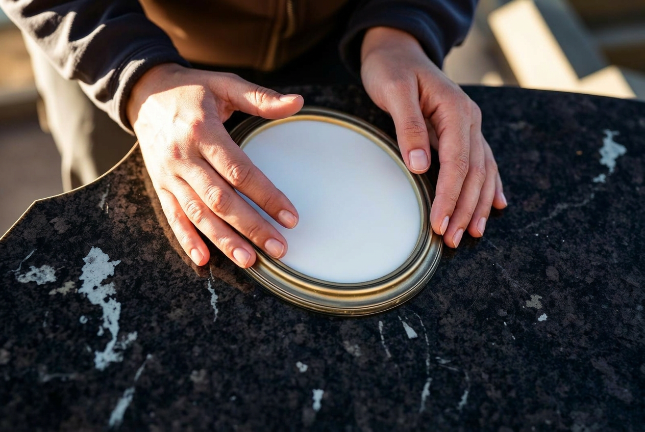 Stonemason installing a porcelain memorial portrait